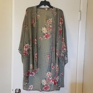 Sage green floral kimono wrap